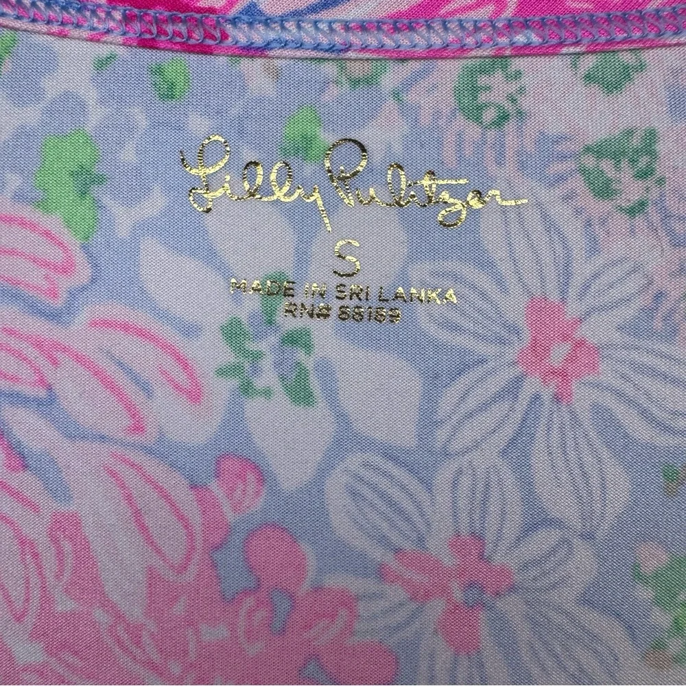 Lilly Pulitzer PJ Knit Henley Long Sleeve Top Pink and Blue Floral Size Small - Picture 3 of 7